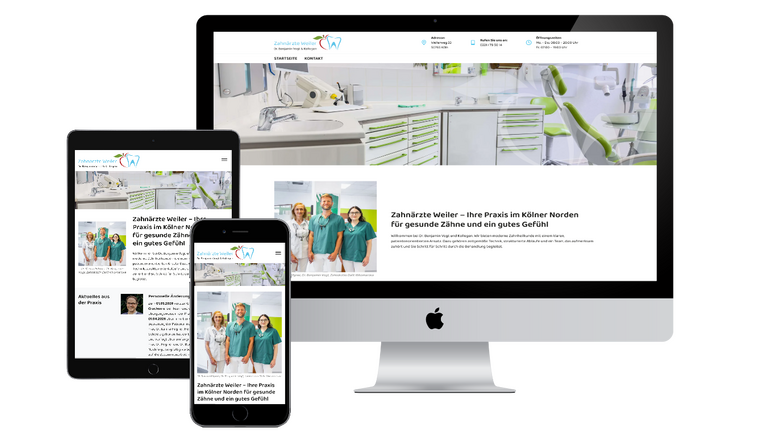 Mockup in drei Bildschirmgrößen der Website für die Zahnärzte Weiler
