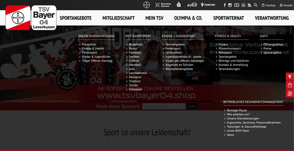 tsv-bayer-04-leverkusen- Ansicht des Megamenu