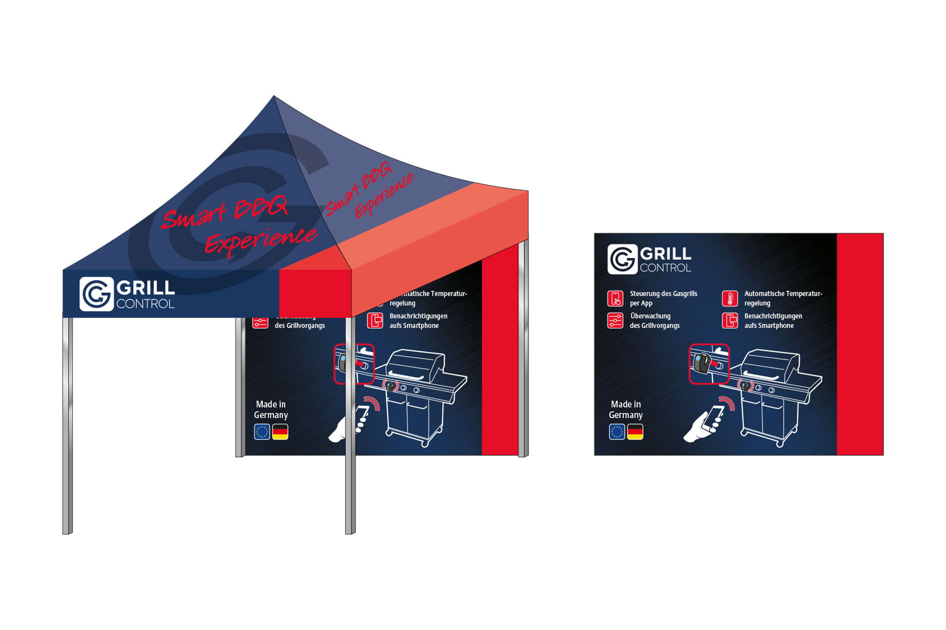 Mockup eines Pavillions mit dem Branding von Grill Control.