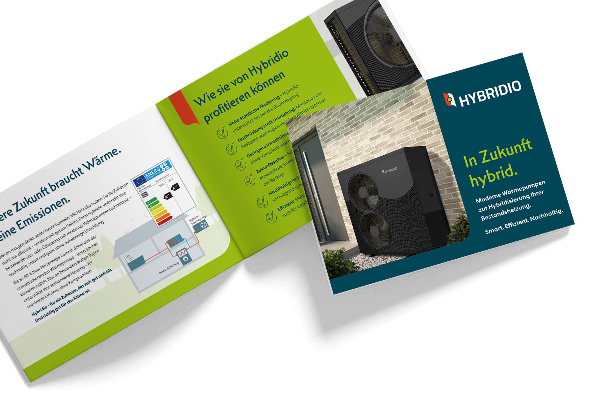 Titel und Doppelseite einer Broschüre von Hybridio