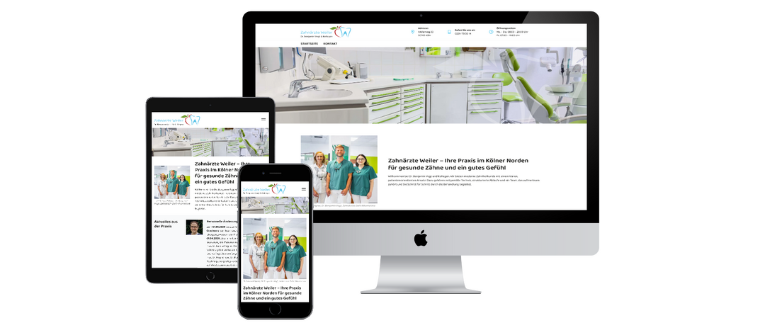 Mockup in drei Bildschirmgrößen der Website für die Zahnärzte Weiler